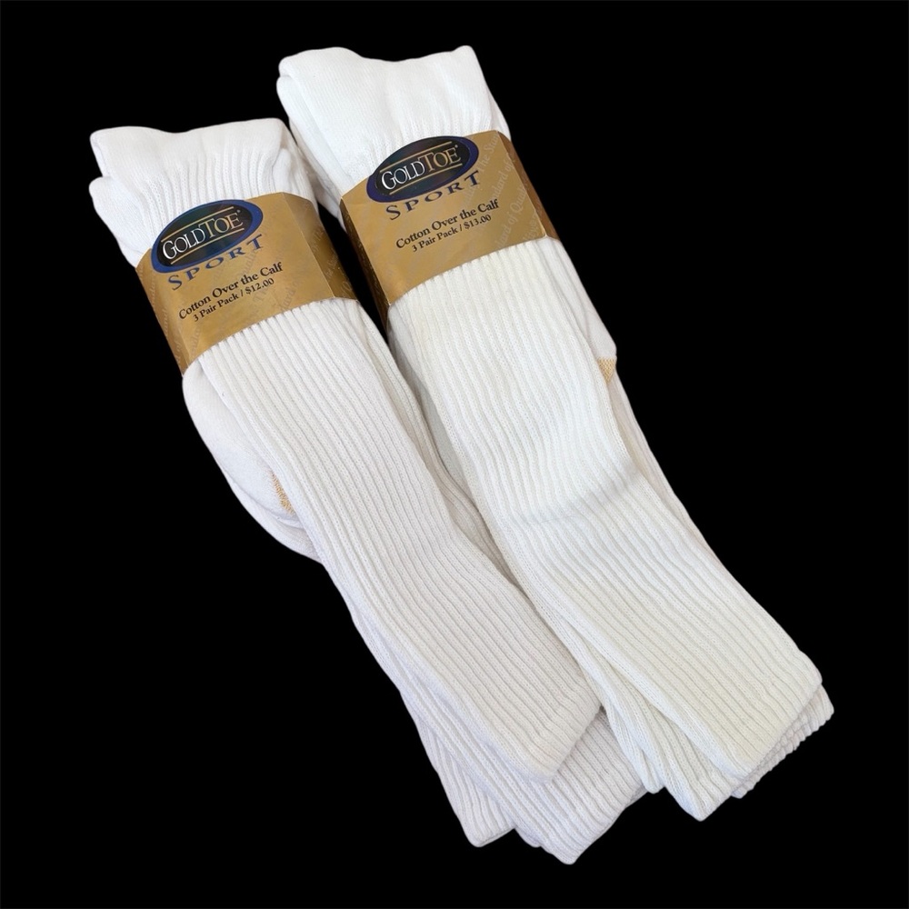 GOLD TOE SPORT Cotton Over The Calf Tube Socks 6 Pair White Shoe Size 7.5-13 USA
